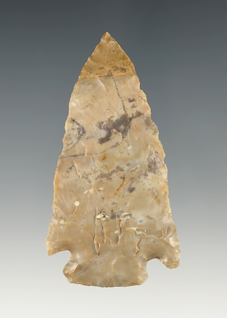 2 7/16" Archaic Cornernotch Point made of Glacial Pipe Creek Flint. Found in Huron Co., Ohio.