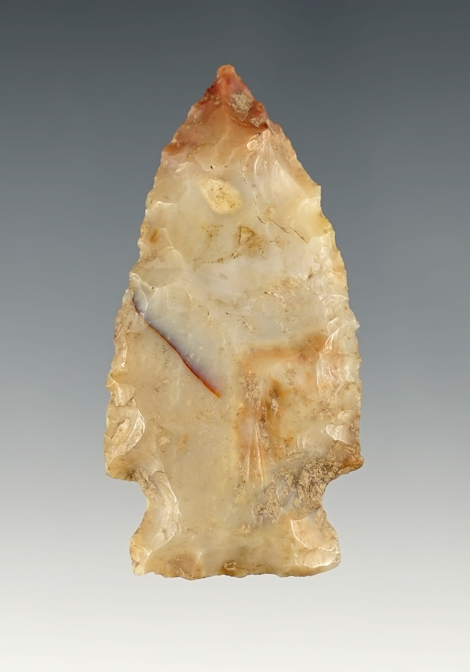 Colorful 2 1/8" Hopewell made from Flint Ridge. Found in Knox Co., Ohio. Ex. Hooks.