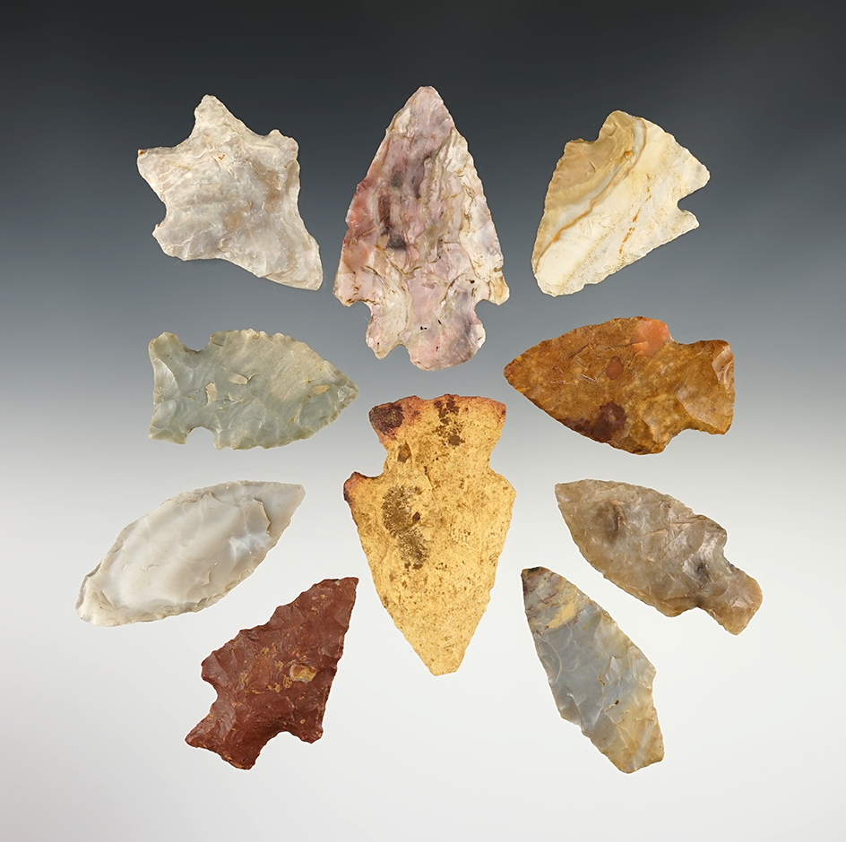 Set of 10 nice points found in various locations. The largest is 2 5/8".