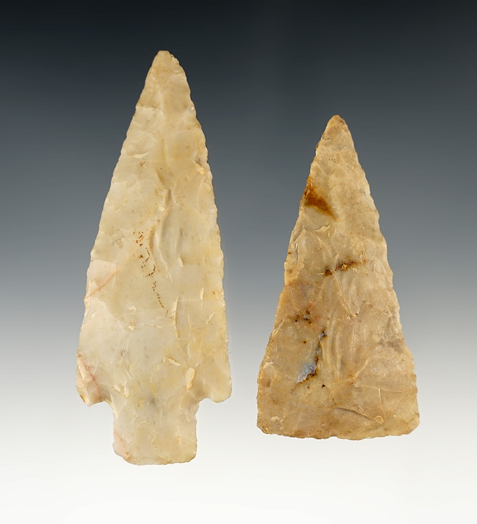 Pair of nice Ohio points made from Flint Ridge Flint. The largest is 3 3/16".