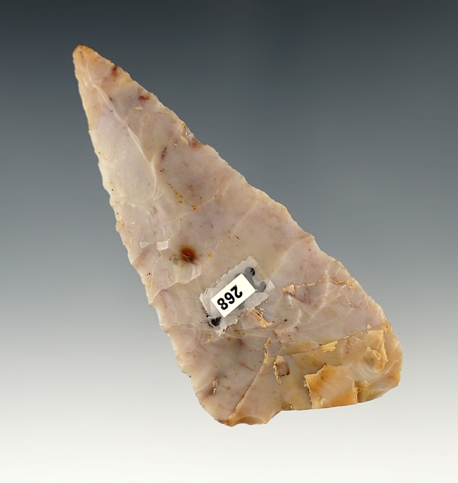 3 1/8" Classic purple and yellow Flint Ridge Uniface Paleo Blade, found in Ohio. Ex. Elleman, #268.