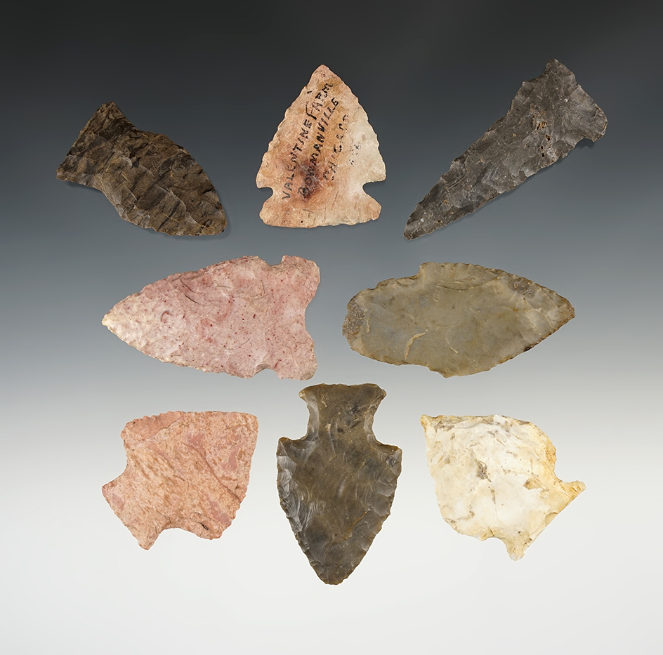 Set of 8 nice Midwest points. The largest is 2 5/16".