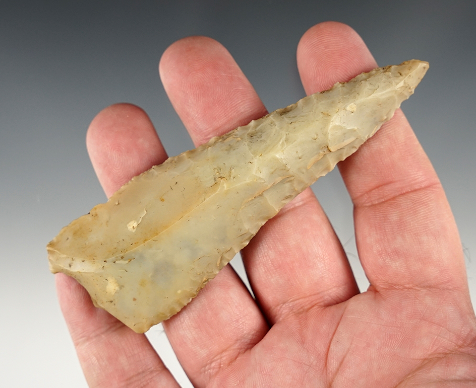 4 3/16" Paleo Uniface Knife - Flint Ridge Flint - Licking Co., Ohio. Ex. Dresden, Lutz. Bennett COA.
