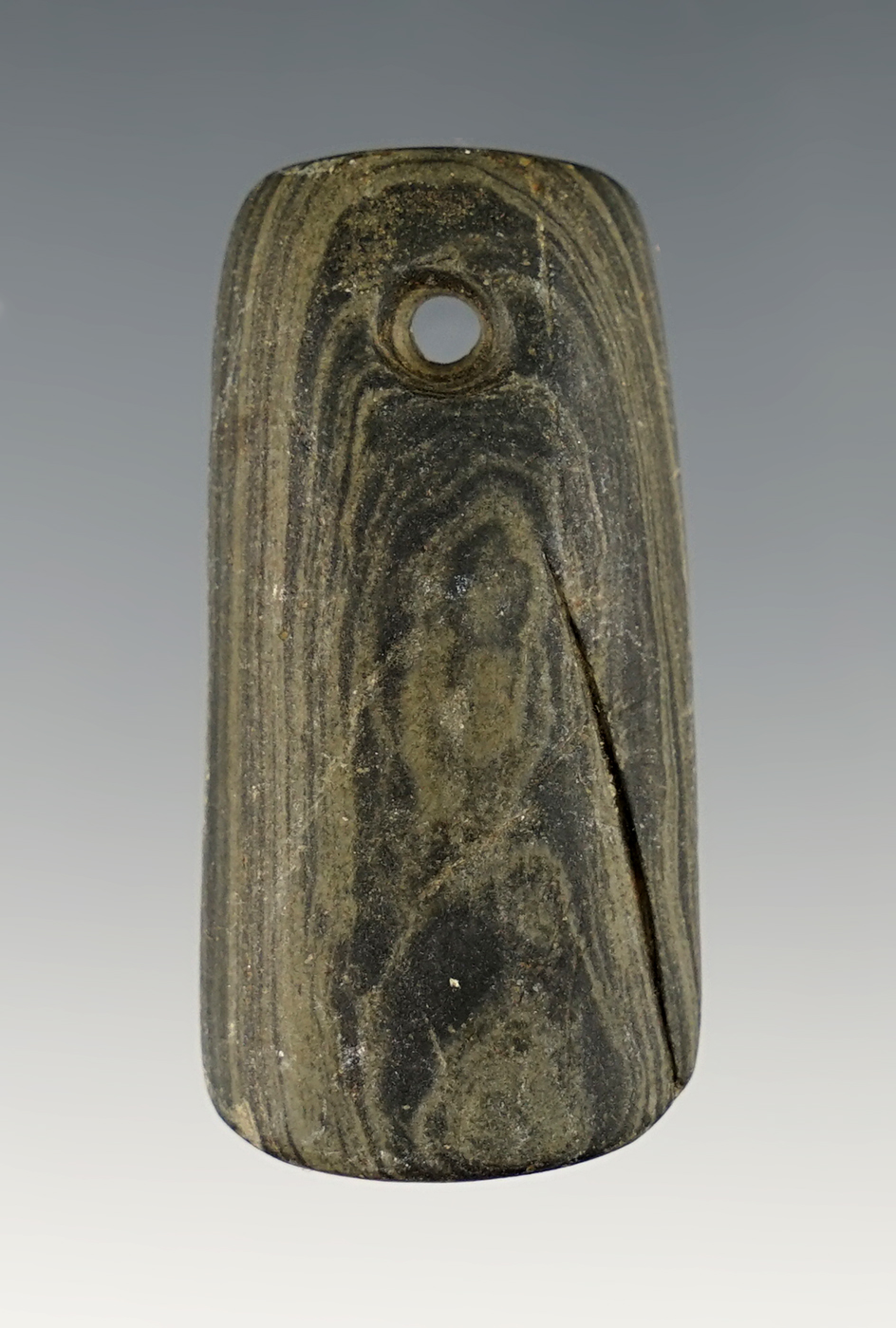 Miniature 1 15/16" Late Woodland Rectangular Pendant that is uniquely grooved.