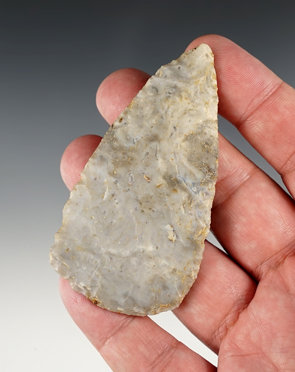 Well made 3 1/16" Adena Leaf Blade found in Medina Co., Ohio. Ex. John Lutz.