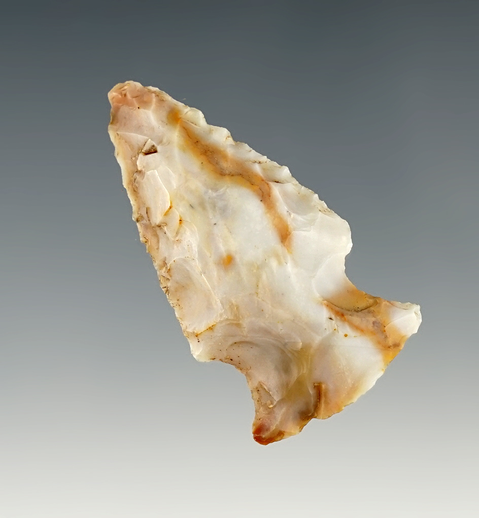 1 3/4" Flint Ridge Hopewell found in Licking Co., Ohio. Ex. Jon Beoff Roth.