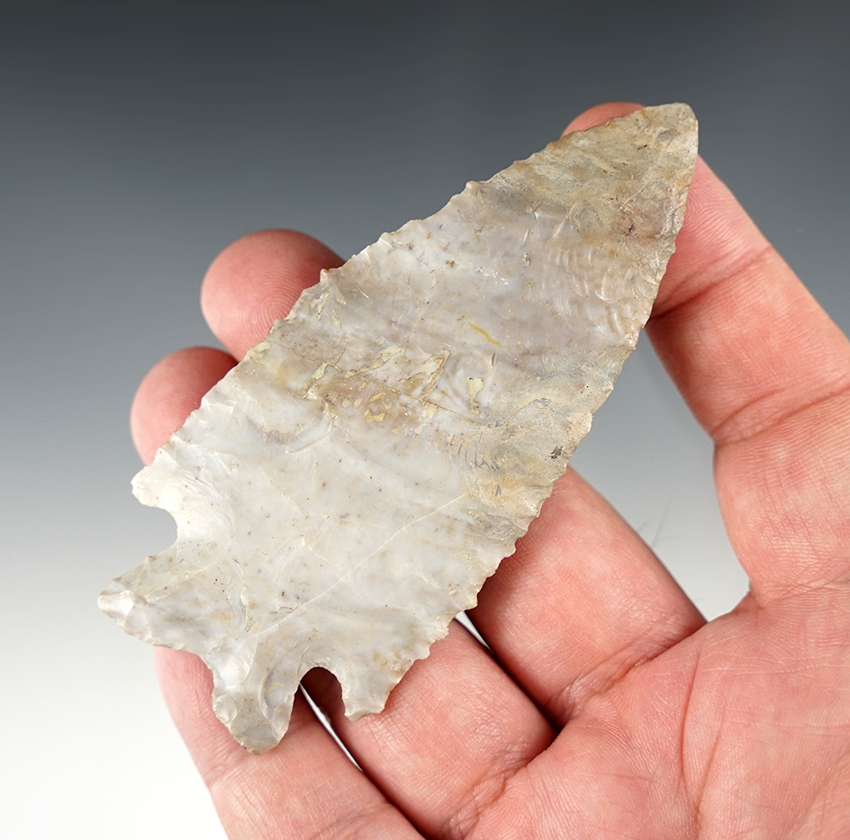 3 3/4" thin and well made Coshocton Gray Stilwell. Restoration on side and tip. Found in Ohio.