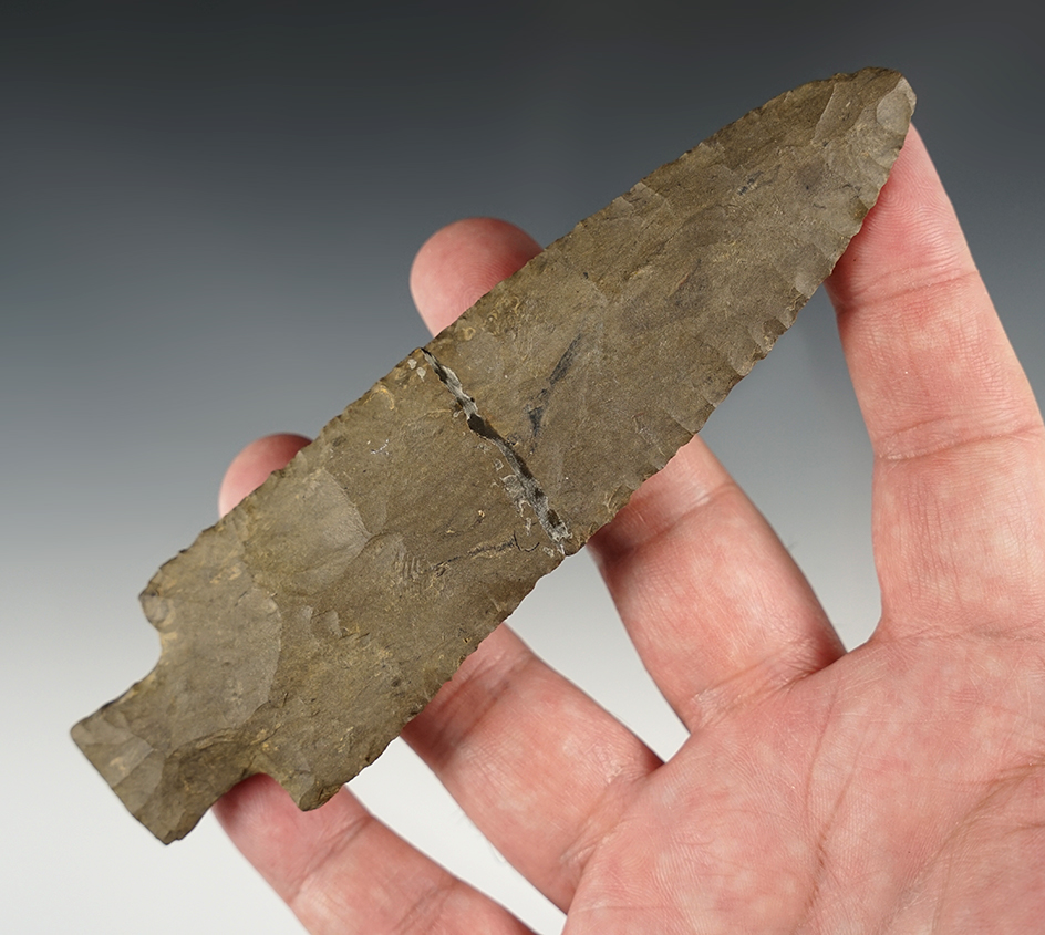 Large 5 1/2" Stemmed Knife found in the Midwest. Broken and glued