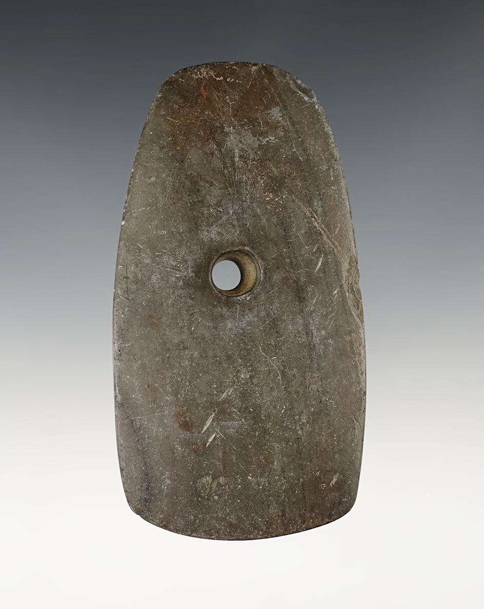 3 15/16" Ovate Pendant. Found in the vicinity of Spencer, Homer Twp., Medina Co., Ohio. Ex. Riffle.