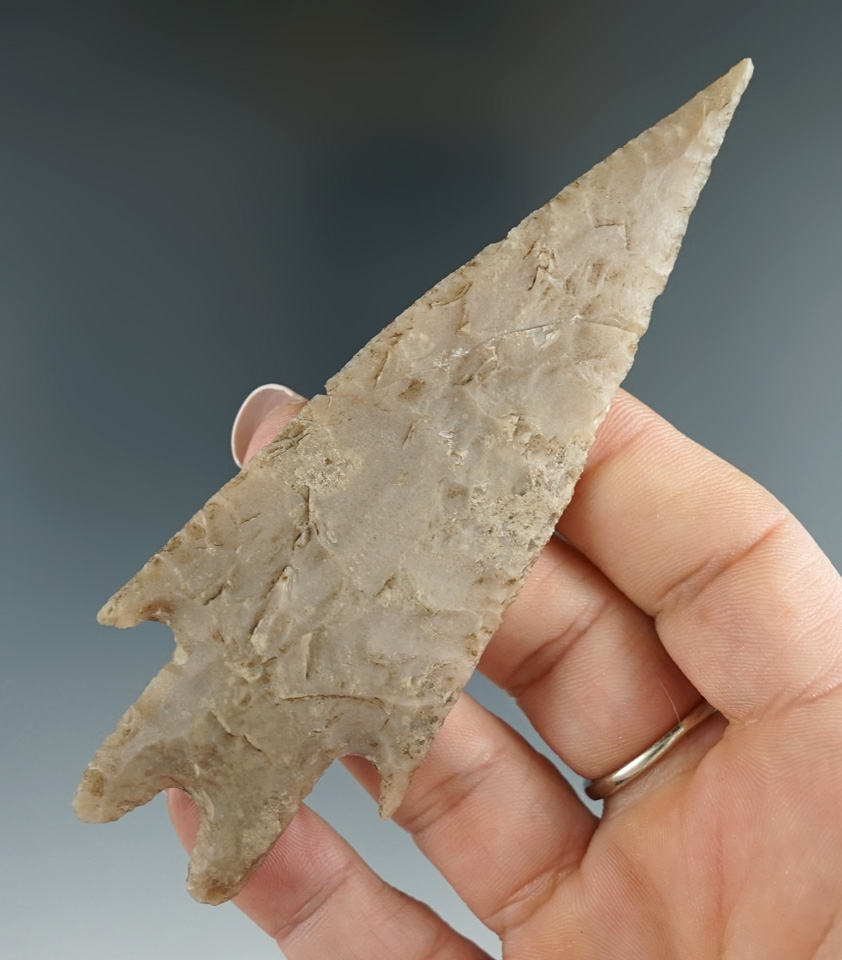 Large and nice! 4 5/16" Pedernales with a needle tip. Broken and glued at the midsection. Texas. COA