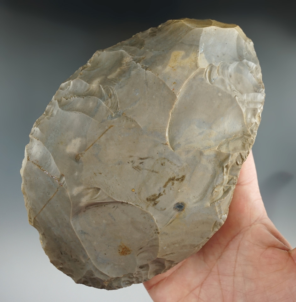 Large 6 1/16" Hornstone Cache Blade found in Indiana.