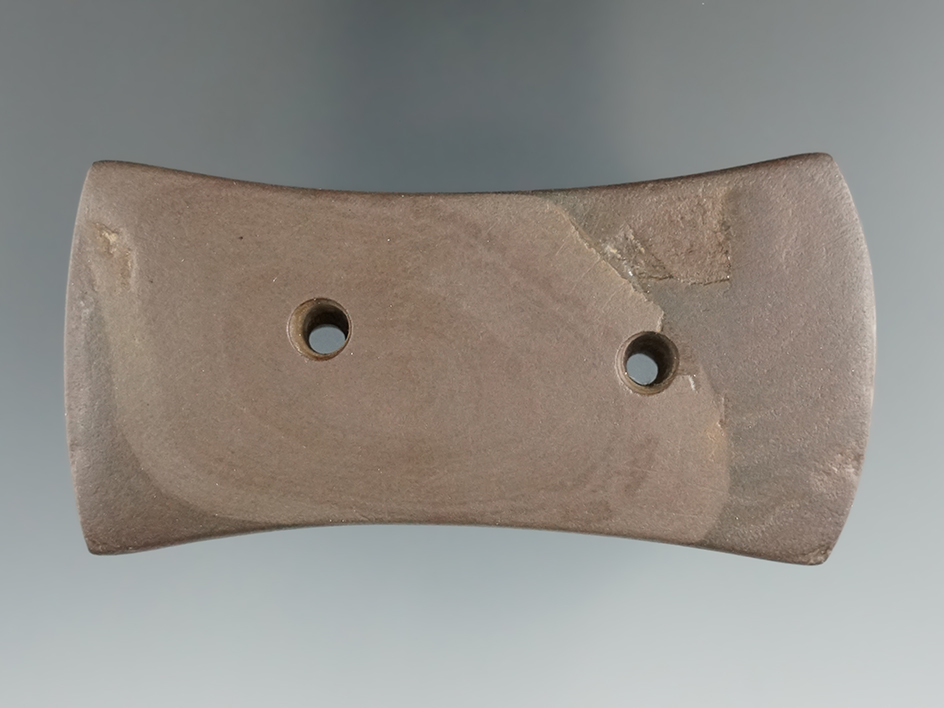 3 3/16" Adena Bi-Concave Gorget. Found in Crawford Co., Ohio.