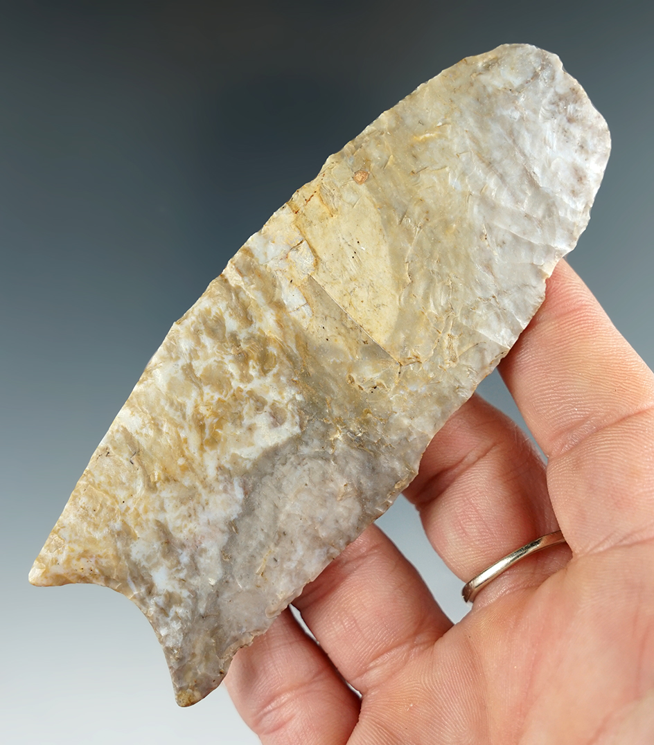 4 1/8" nicely fluted Fort Payne chert Paleo fluted Clovis - anciently salvaged tip - Mason Co., Kent