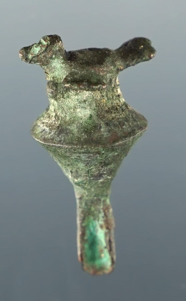 15/16" tall miniature pre-Columbian copper avian effigy found in Peru.