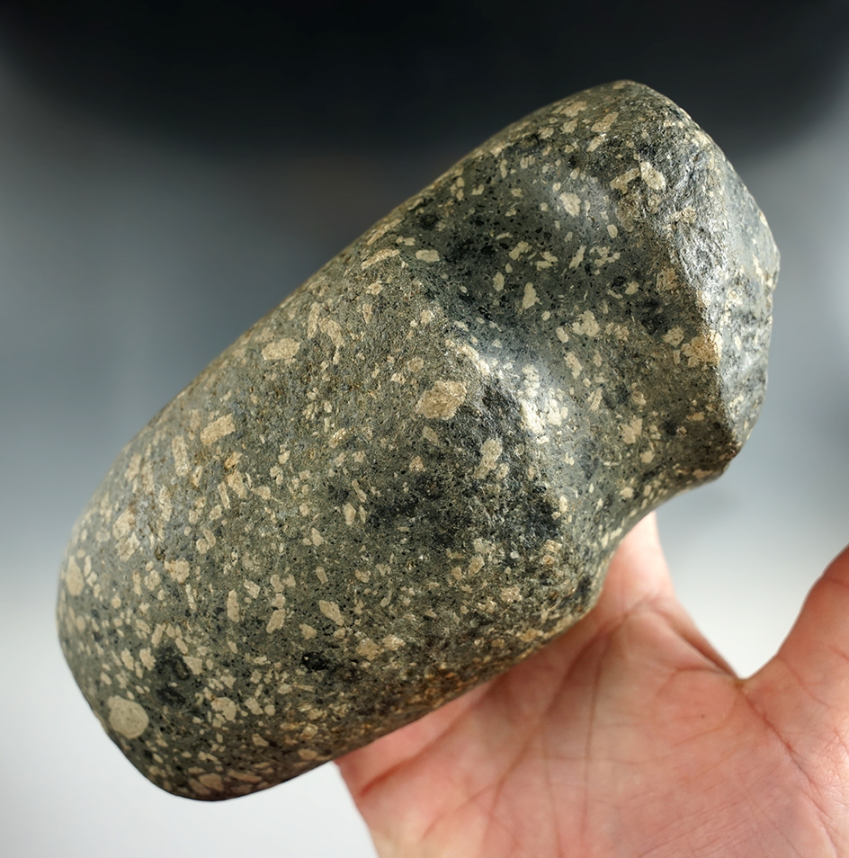 5 5/8" long 3/4 grooved Axe made from attractive material some ancient pole damage.