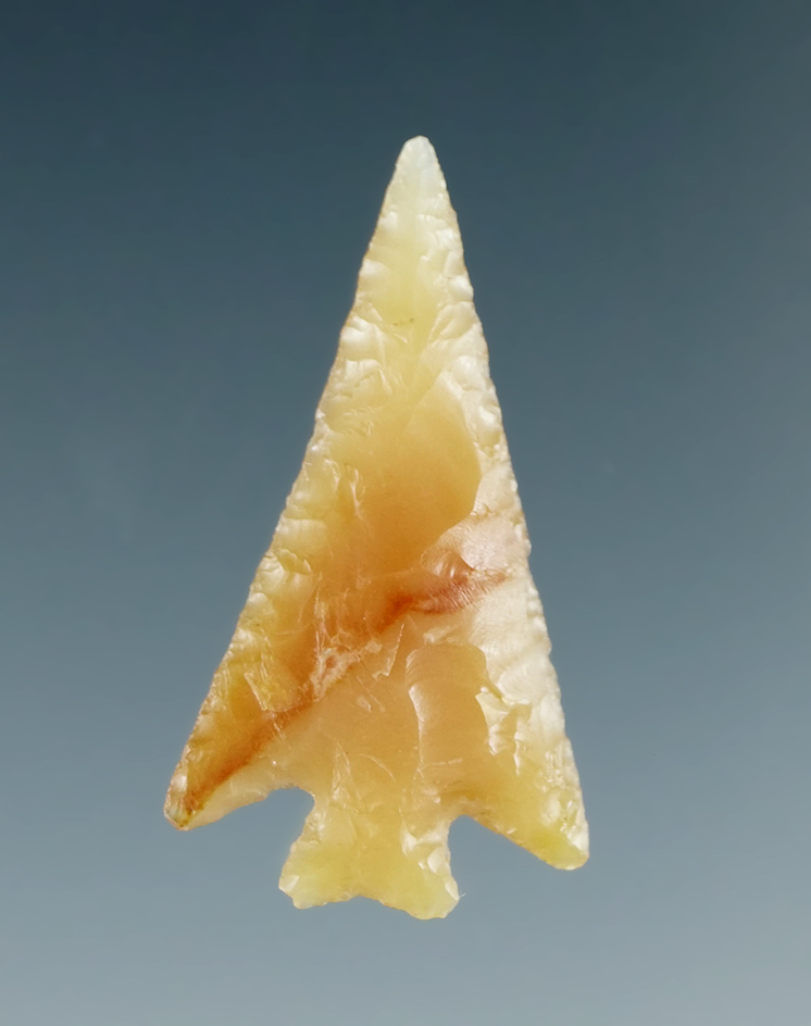 Excellent flaking and style on this 1 1/16" Columbia Plateau Split Stem made from Agate.