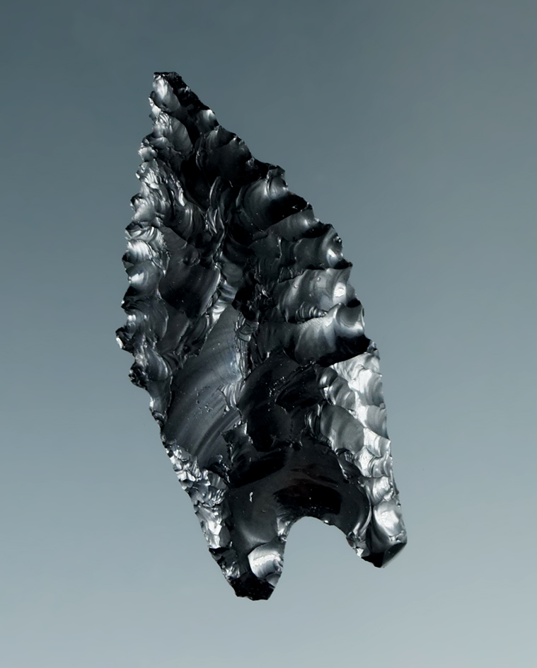 1 3/8" Serrated Humbolt made from Obsidian, found in the Great Basin, Oregon.