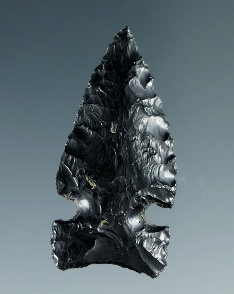 1 5/8" Northern Sidenotch made from Obsidian. Found in the Great Basin, Oregon.