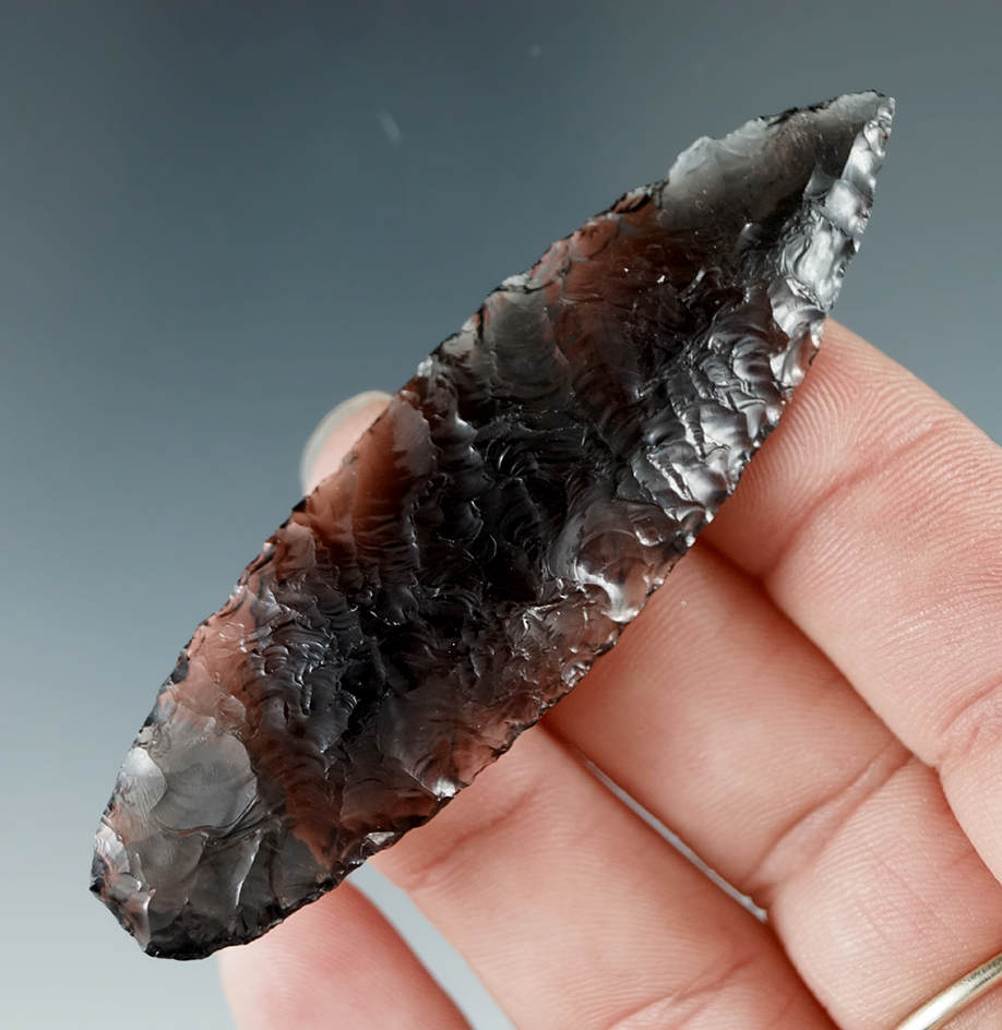 Excellent flaking on this 2 3/4" Classic Cascade made from Translucent Obsidian, Oregon.