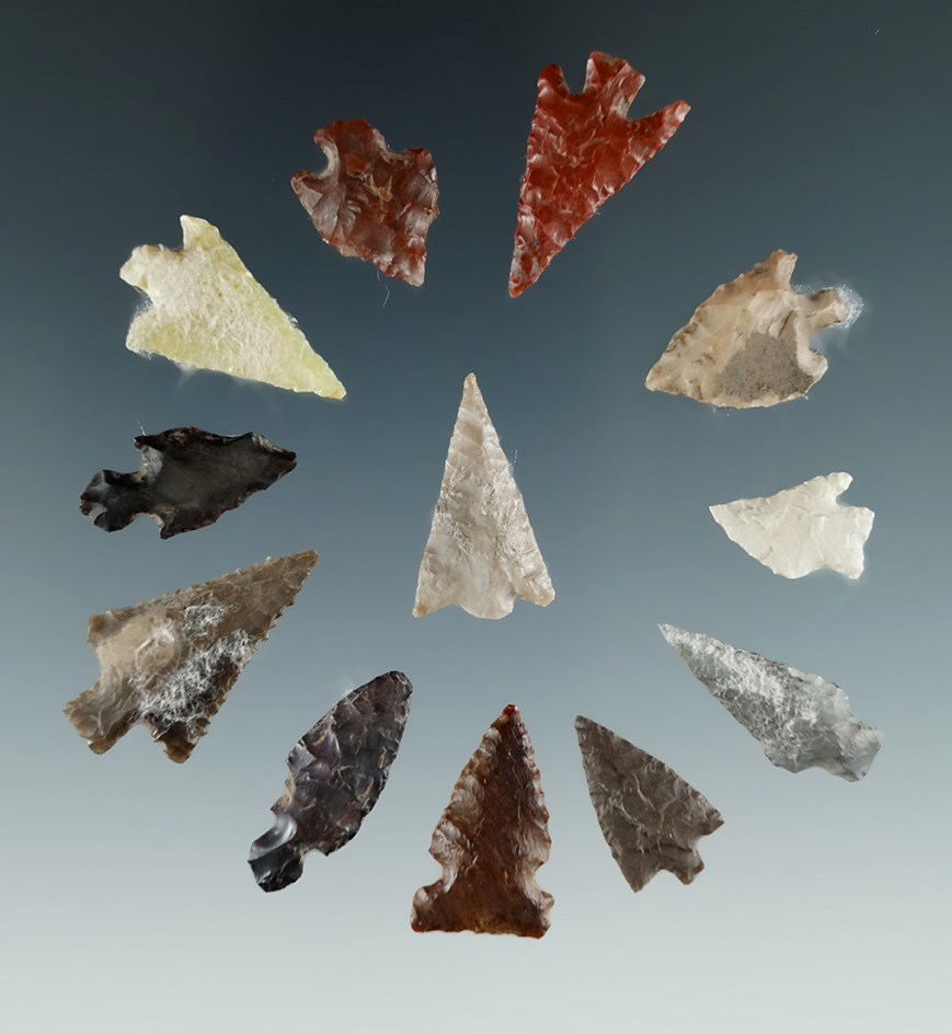 Group of 12 Columbia River Gempoints found in the Wishram area, largest is 1".