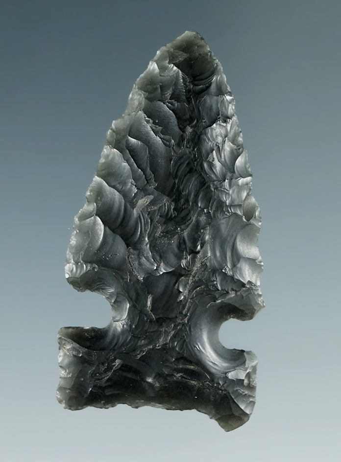 1 3/4" Northern Sidenotch made from Obsidian, found in the Great Basin, Oregon.