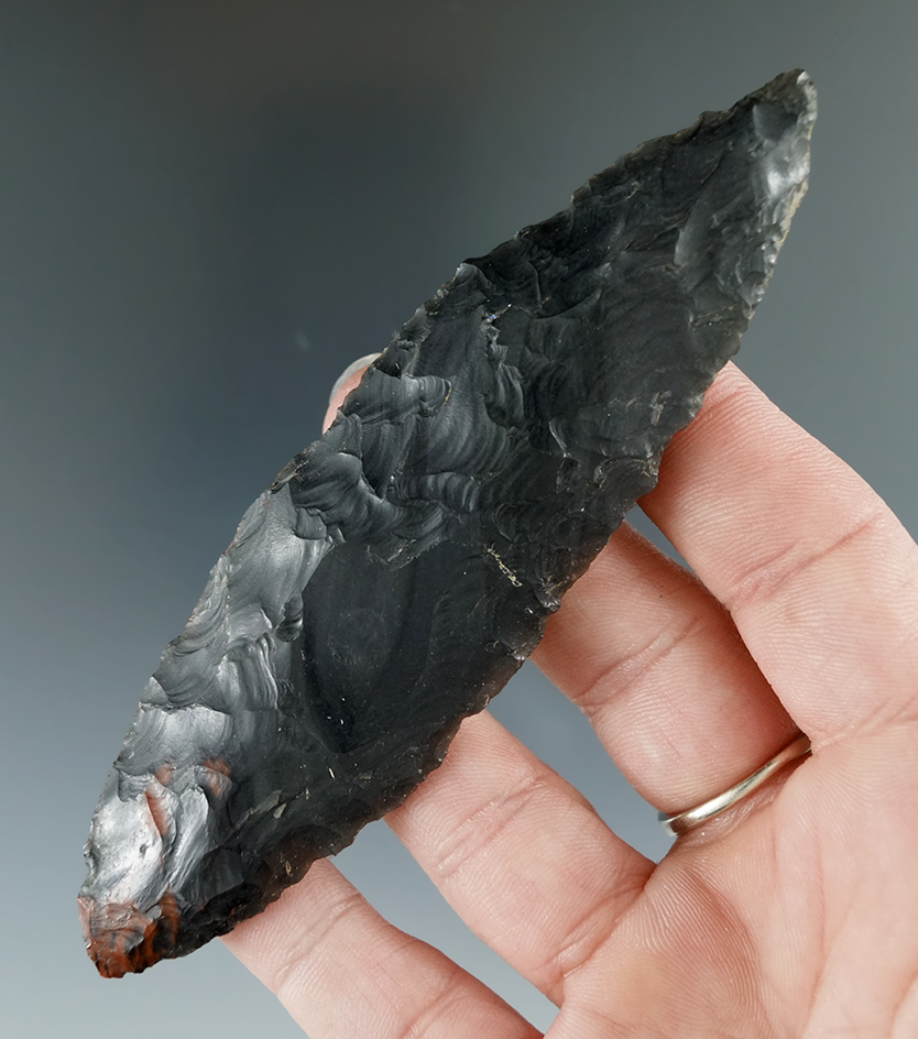 4 5/16" Obsidian Bi-Point Knife with a spot of Mahogany, found in the Great Basin, Oregon.