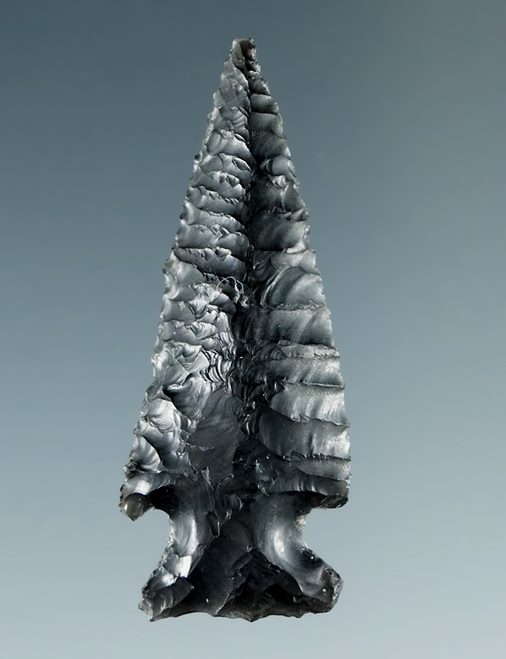 1 5/8" Diagonal Notch made from Obsidian, found in the Great Basin, Oregon.