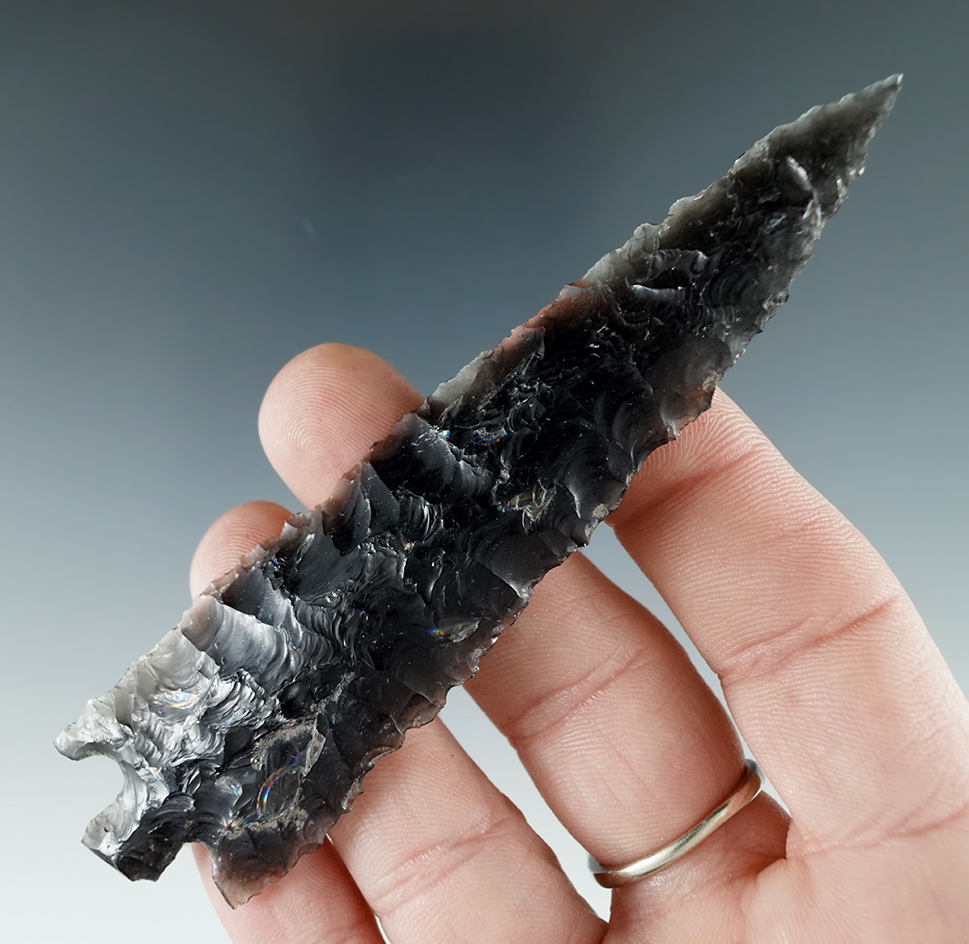 4 3/16" Obsidian Rose Springs Knife found in Oregon. Ex. Bill Heap, Gordon Erspamer. COA.