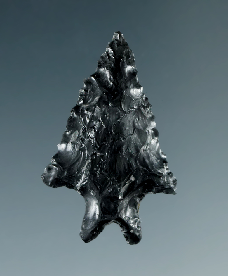 1 1/4" Pinto Basin made from Obsidian, found in the Great Basin, Oregon.