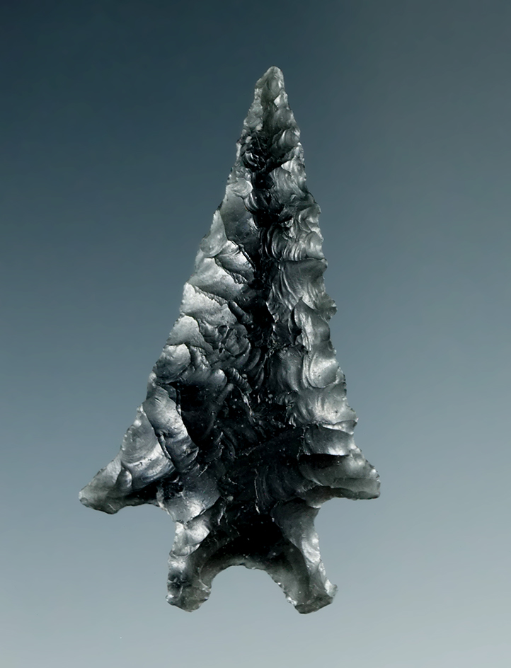 1 3/4" Pinto Basin made from Obsidian, found in the Great Basin, Oregon.