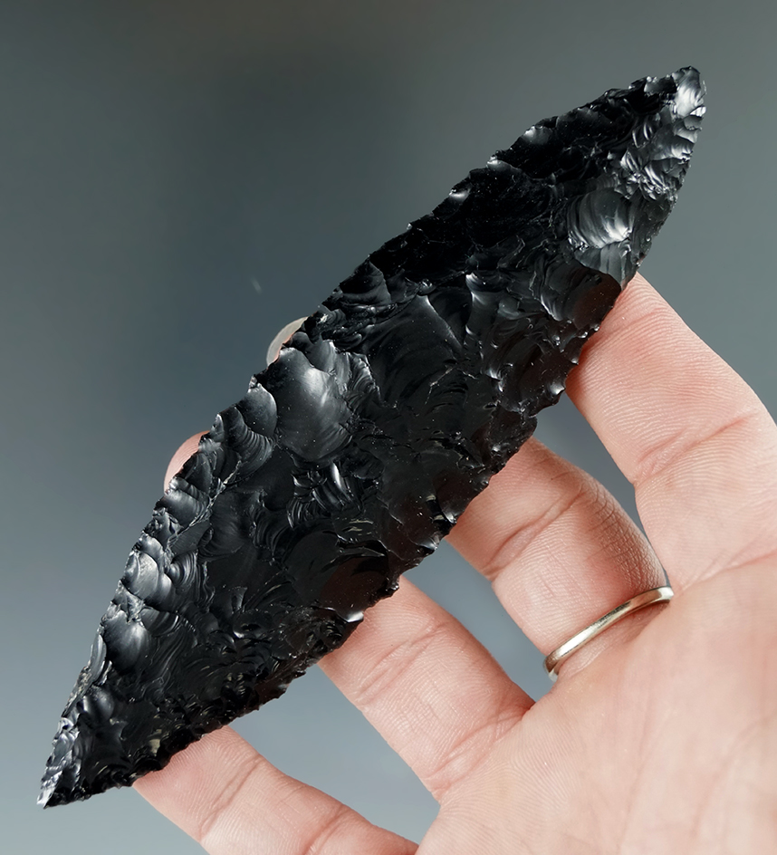 4 15/16" Obsidian Bi Point Knife found in the Great Basin, Oregon.