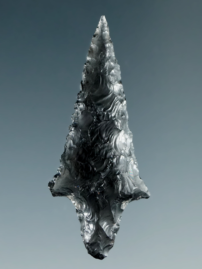 1 5/8" Stemmed Dart made from translucent Obsidian, found in the Great Basin, Oregon.