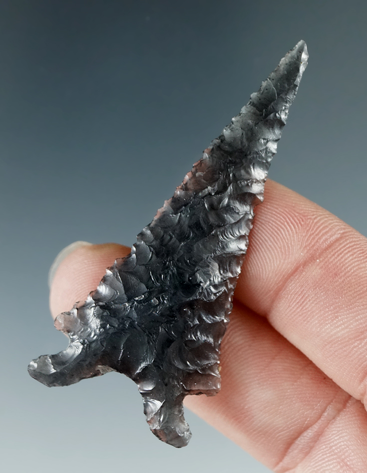 2 1/4" Elko Eared made from transparent Obsidian, found in the Great Basin, Oregon.