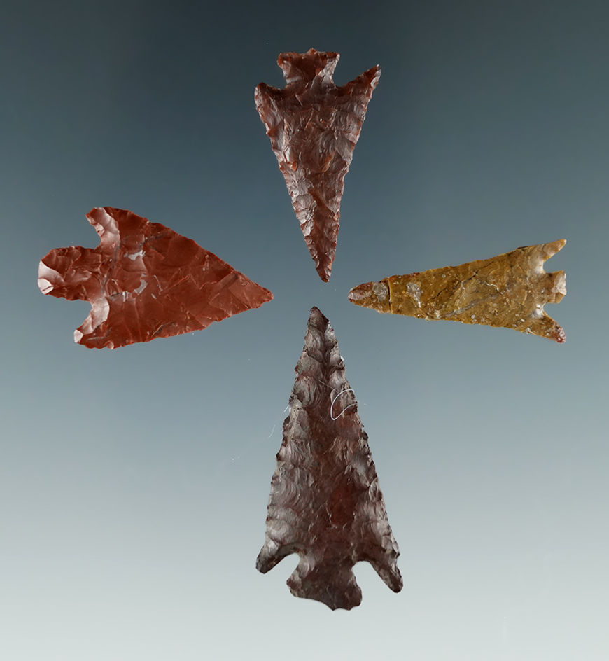 Group of 4 Columbia River Arrowheads, largest is 1 3/8".