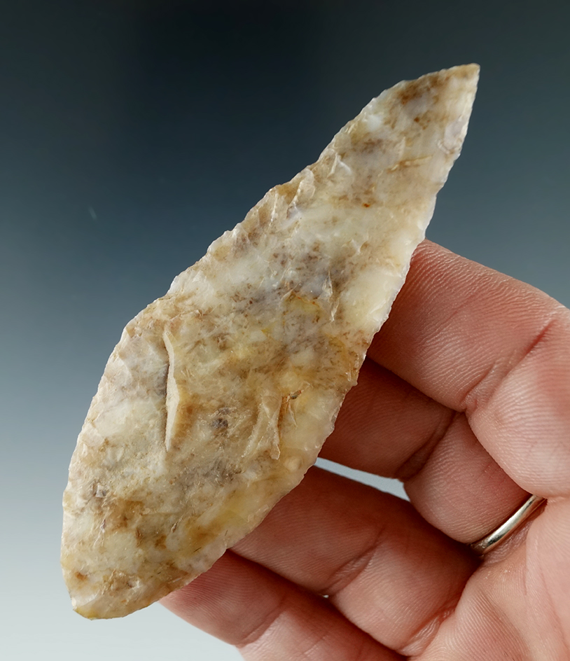 3 1/4" Shouldered Cascade Knife made from Tan and White semi-translucent Agate.