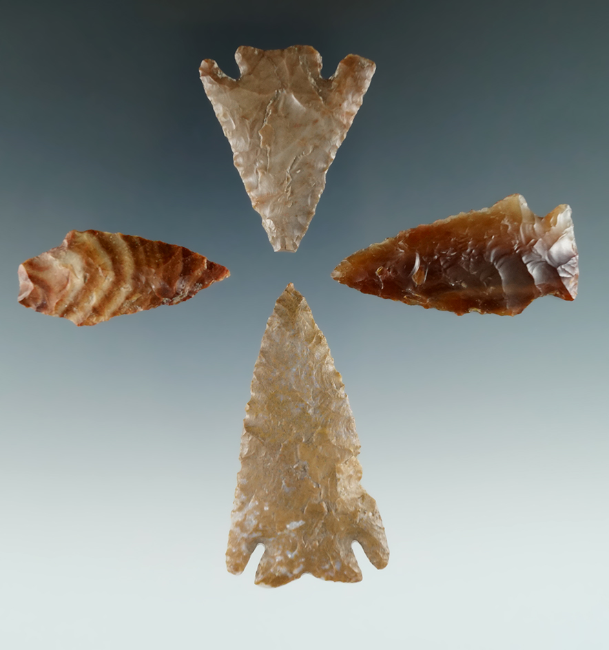 Group of 4 Assorted Arrowheads found near the Columbia River, largest is 2 1/16".
