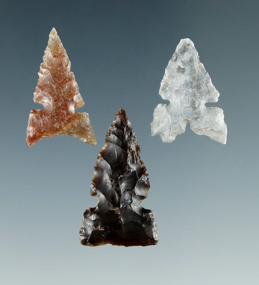 Set of 3 Desert Sidenotch points found near the Lower Columbia River. Largest is 1".