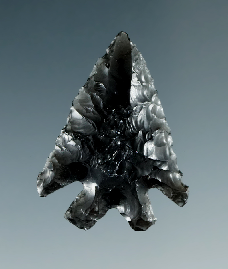 1 1/4" Pinto Basin made from translucent Obsidian, found near the Columbia River.