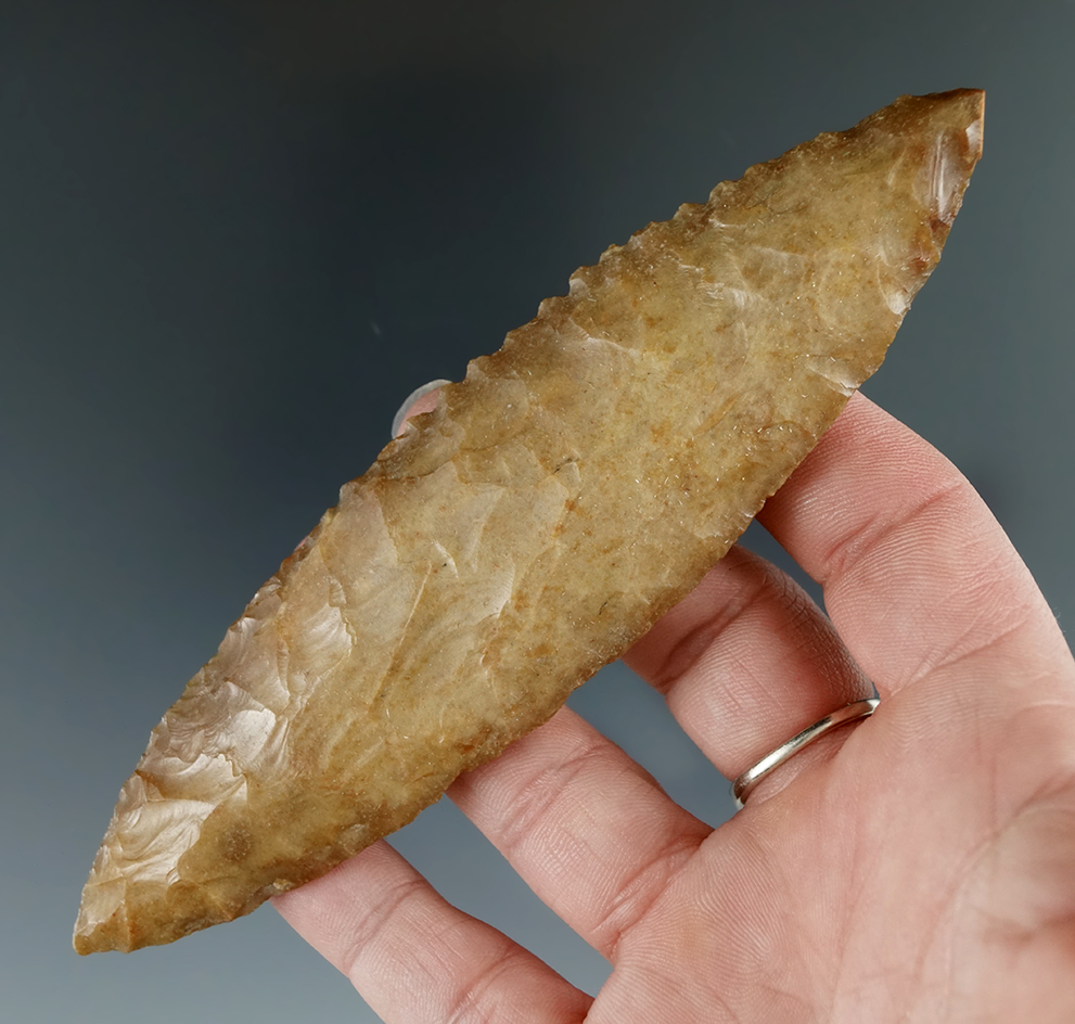 5 1/4" Bi-Point Knife made from Yellow Agate, found near the Columbia River.