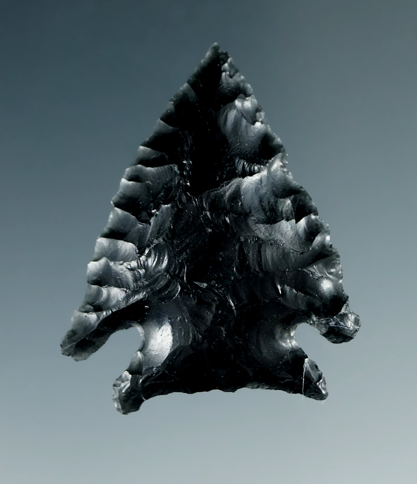 1 1/2" Diagonal Notch made from Obsidian, found in the Great Basin, Oregon.