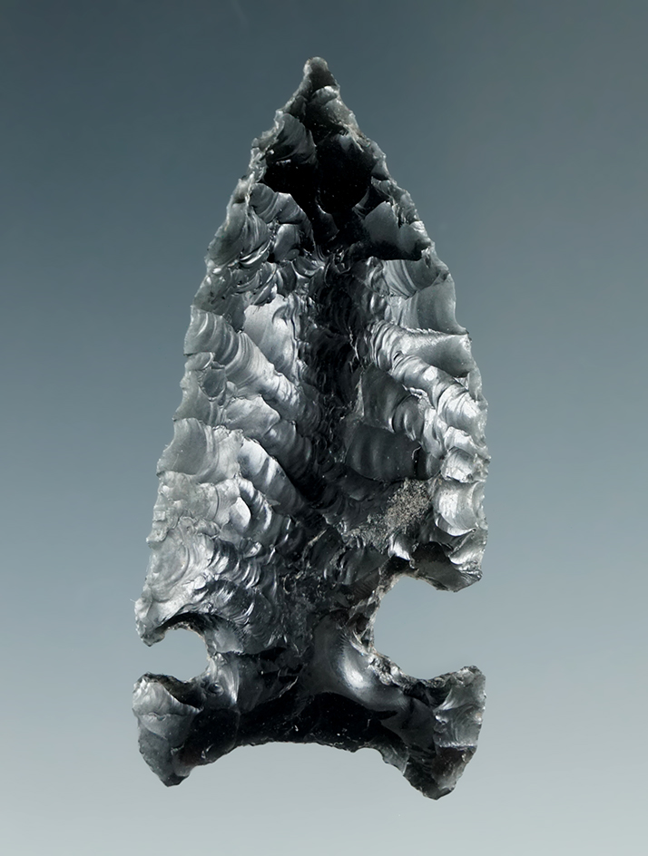 2" Northern Sidenotch made from Obsidian, found in the Great Basin, Oregon.