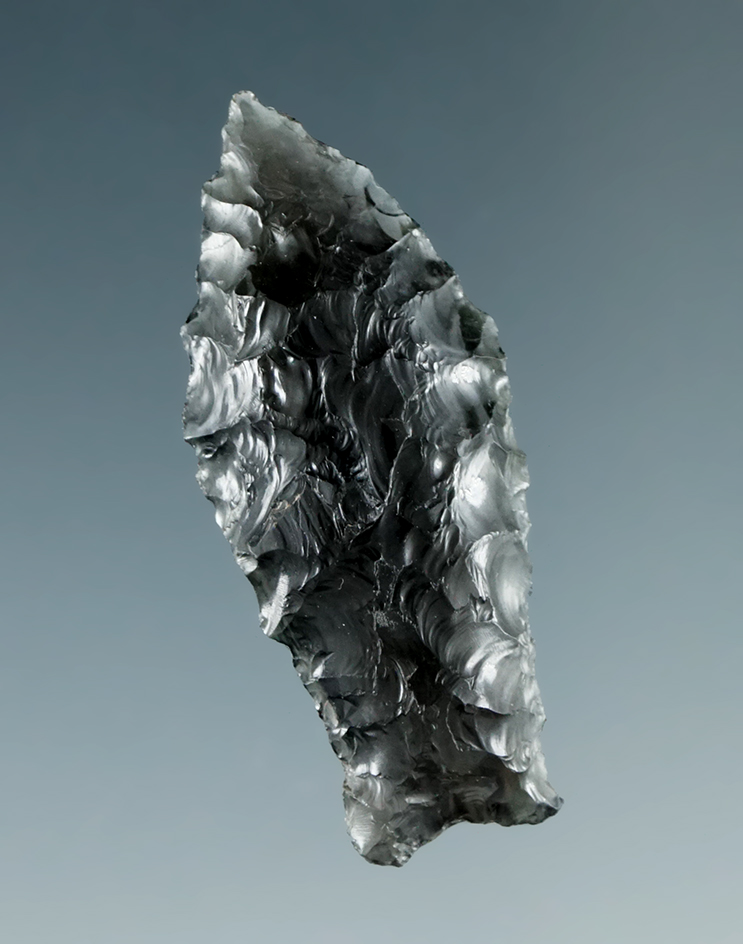 1 7/16" Well styled Obsidian Arrowhead made from semi-translucent Banded Obsidian, Oregon.