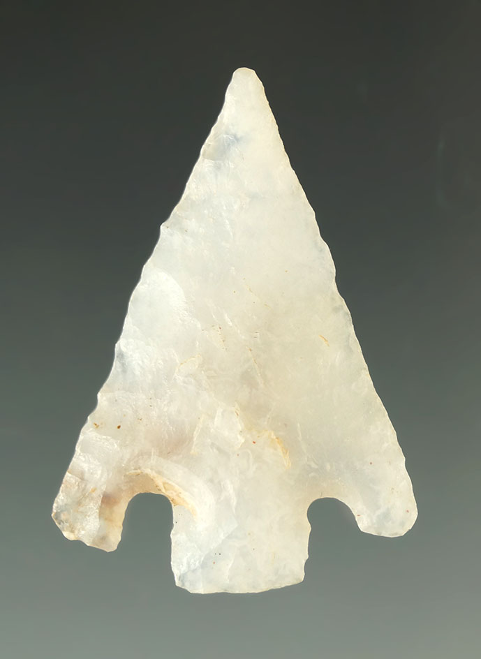 Ex. Museum! 1 5/16" Shumla point found in Texas made from attractive semi translucent agate.