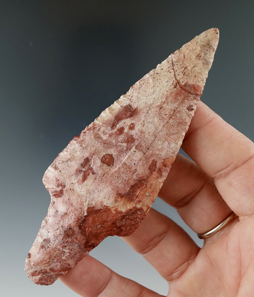 4 3/16" Adena Waubesa made from beautiful Strawberry Chert, found in Illinois. 2 COAs.