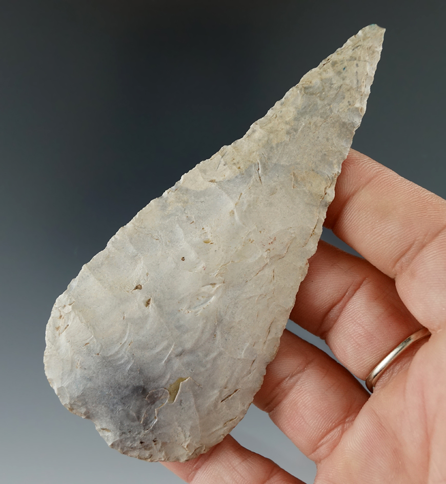 3 7/8" Cobbs made from Hornstone, found in Pettis Co., Missouri. Comes with a Davis COA.