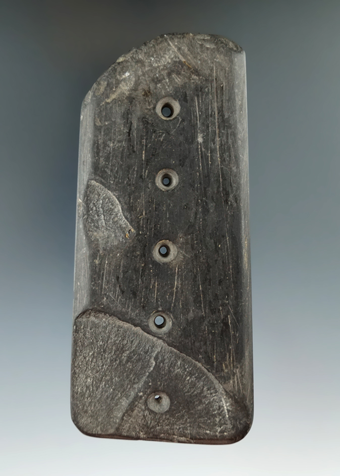 Rare and unique! 5 1/8" 5 hole tablet/gorget found in the Ohio area. Bennett COA.