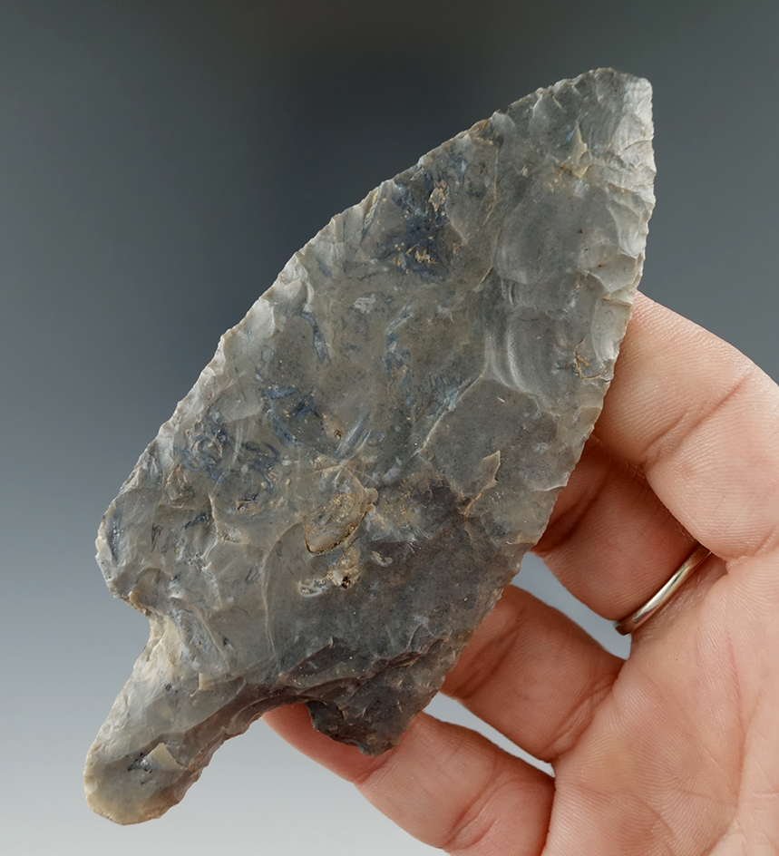 4 5/16" Narrow Stemmed Adena Knife made from nicely mottled Hornstone found in Northern IN.