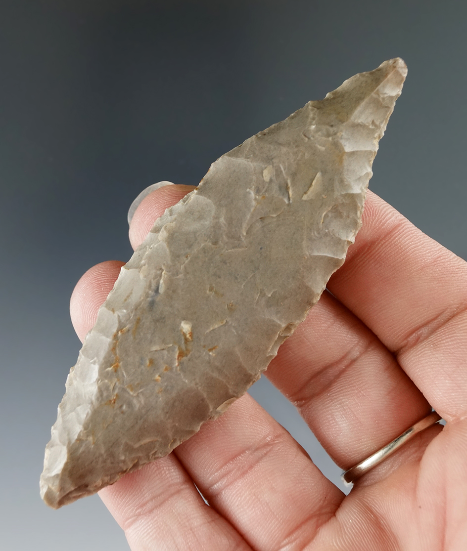 3 1/2" Hornstone Bi-pointed knife found in Crawford County Illinois.Ex. bill Kintner, Don Simmons.