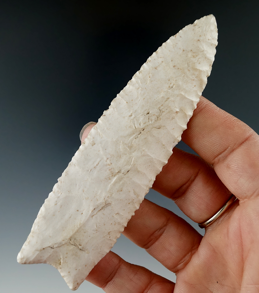 Excellent 4 3/16" Holland made from Burlington Chert, found in Scott Co., Missouri. Davis G-10 COA.