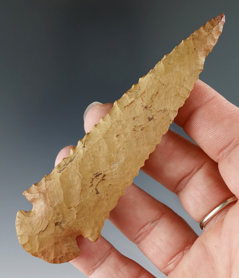 4" Jasper Dovetail with restoration to 1/2" of tip and one corner of base - Pulaski County Illinois.